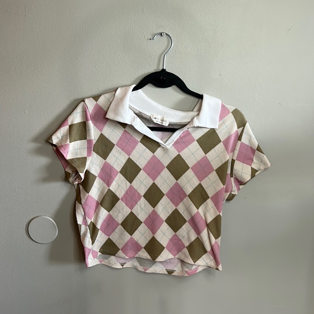Y2K Collard Crop-top Pink and Green Size XL